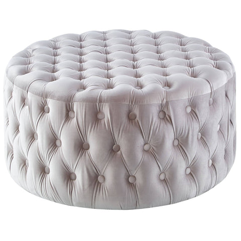 Darrahopens Furniture > Sofas Cosmos Tufted Velvet Fabric Round Ottoman Footstools - Beige