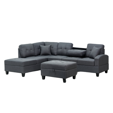 Darrahopens Furniture > Sofas DAKOTA SOFA COUCH LOUNGE SUITE CUP TRAY MODULAR CORNER 5 SEATER REVERSIBLE SET Dark grey