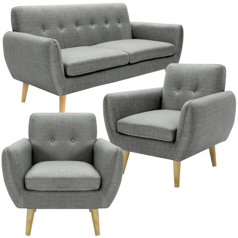 Darrahopens Furniture > Sofas Dane 3 + 1 + 1 Seater Fabric Upholstered Sofa Armchair Lounge Couch - Mid Grey