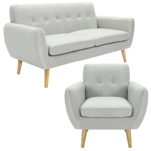 Darrahopens Furniture > Sofas Dane 3 + 1 Seater Fabric Upholstered Sofa Armchair Lounge Couch - Light Grey