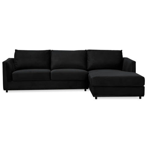 Darrahopens Furniture > Sofas Kennedi 2 Seater Velvet Fabric Corner Sofa Lounge RHF Chaise - Black