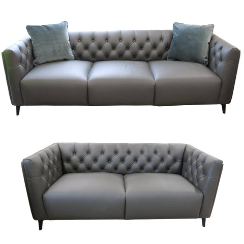 Darrahopens Furniture > Sofas Luxe 2pc Genuine Forli Leather Sofa Set 2.5-3.5 Seater  Lounge Couch -Dark Grey