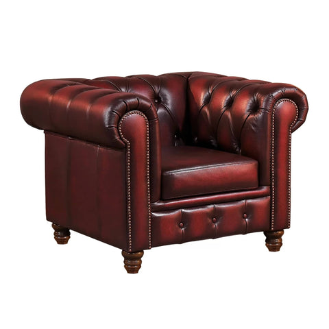 Darrahopens Furniture > Sofas Max Chesterfield Armchair Single Seater Sofa Genuine Leather Antique Red