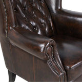 Darrahopens Furniture > Sofas Max Chesterfield Winged Armchair Ottoman Footstool Sofa Leather Antique Brown