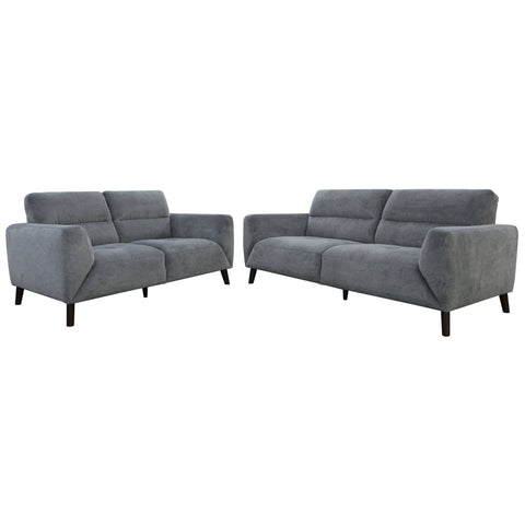 Darrahopens Furniture > Sofas Monarch 2pc 2 + 3 Seater Sofa Set Fabric Uplholstered Lounge Couch - Charcoal