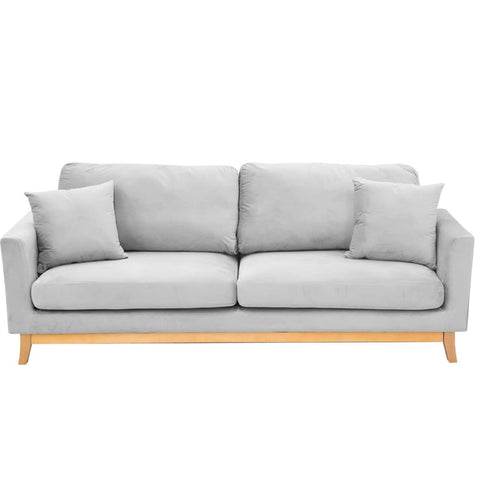 Darrahopens Furniture > Sofas Sarantino 3 Seater Faux Velvet Sofa Bed Couch Furniture Light Grey