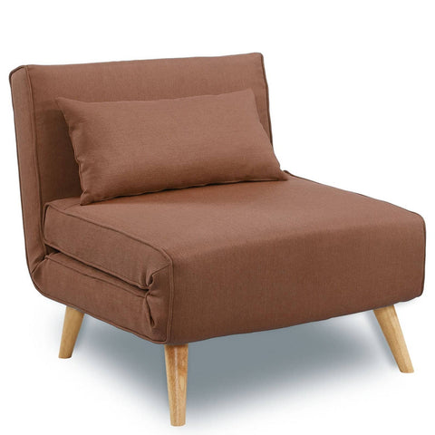 Darrahopens Furniture > Sofas Sarantino Adjustable Chair Single Sofa Bed Faux Linen - Brown