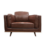 darrahopens Furniture > Sofas Single Seater Armchair Faux Leather Sofa Modern Lounge Accent Chair in Brown with Wooden Frame