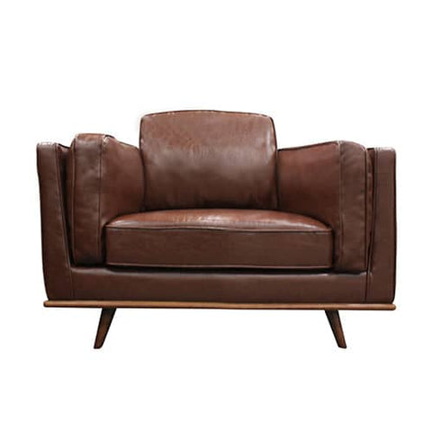 darrahopens Furniture > Sofas Single Seater Armchair Faux Leather Sofa Modern Lounge Accent Chair in Brown with Wooden Frame