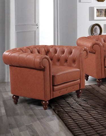 Darrahopens Furniture > Sofas Single Seater Brown Sofa Armchair for Lounge Chesterfireld Style Button Tufted in Faux Leather