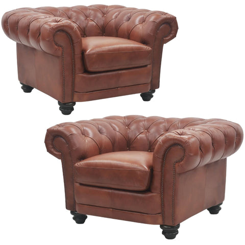 Darrahopens Furniture > Sofas Sonny 2pc 1 Seater Genuine Leather Sofa Chestfield Lounge Couch - Butterscotch