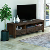 Darrahopens Furniture > Sofas TV Cabinet with 3 Storage Drawers with Shelf Solid Acacia Wooden Frame Entertainment Unit in Chocolate Colour