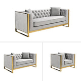 Darrahopens Furniture > Sofas William Lounge - Light Grey Velvet - Gold Trims
