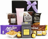 darrahopens Hampers > Self Care Hampers Pamper Gift Hamper - Hand Cream, Tea & Chocolate - Pampering Gift Box for Friends, Family, Coworkers, Colleagues, Neighbours, Mentor - Sweet & Savoury Gift Hamper Box