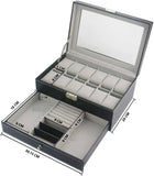 Darrahopens Health & Beauty > Cosmetic Storage 12 Slot PU Leather Lockable Watch and Jewelry Storage Boxes (Black)
