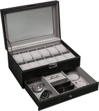 Darrahopens Health & Beauty > Cosmetic Storage 12 Slot PU Leather Lockable Watch and Jewelry Storage Boxes (Black)