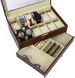 Darrahopens Health & Beauty > Cosmetic Storage 12 Slot PU Leather Lockable Watch and Jewelry Storage Boxes (Brown)