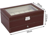 Darrahopens Health & Beauty > Cosmetic Storage 12 Slot PU Leather Lockable Watch and Jewelry Storage Boxes (Brown)