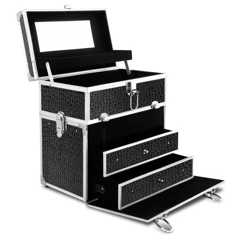 darrahopens Health & Beauty > Cosmetic Storage Embellir Portable Cosmetic Beauty Makeup Carry Case with Mirror - Crocodile Black