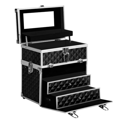 darrahopens Health & Beauty > Cosmetic Storage Embellir Portable Cosmetic Beauty Makeup Carry Case with Mirror - Diamond Black