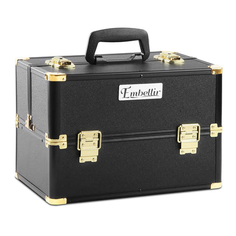 darrahopens Health & Beauty > Cosmetic Storage Embellir Portable Cosmetic Beauty Makeup Case - Black & Gold