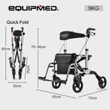 Darrahopens Health & Beauty EQUIPMED 2-in-1 Folding Rollator Wheelchair Adjustable Mobility Walker w/ Park Brakes & Bag, Silver
