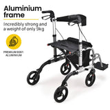 Darrahopens Health & Beauty EQUIPMED 2-in-1 Folding Rollator Wheelchair Adjustable Mobility Walker w/ Park Brakes & Bag, Silver