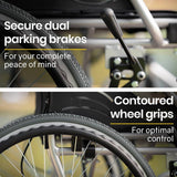 Darrahopens Health & Beauty EQUIPMED 20 Inch Folding Wheelchair Lightweight Aluminium Portable with Park Brakes, Black