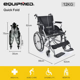 Darrahopens Health & Beauty EQUIPMED 20 Inch Folding Wheelchair Lightweight Aluminium Portable with Park Brakes, Black