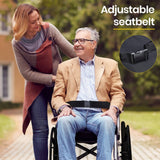 Darrahopens Health & Beauty EQUIPMED 20 Inch Folding Wheelchair Lightweight Aluminium Portable with Park Brakes, Black