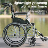 Darrahopens Health & Beauty EQUIPMED 20 Inch Folding Wheelchair Lightweight Aluminium Portable with Park Brakes, Black