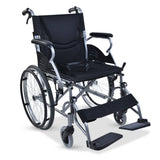 Darrahopens Health & Beauty EQUIPMED 20 Inch Folding Wheelchair Lightweight Aluminium Portable with Park Brakes, Black