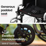 Darrahopens Health & Beauty EQUIPMED 24 Inch Folding Wheelchair Lightweight Portable for Elderly and Disabled, Grey