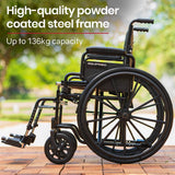 Darrahopens Health & Beauty EQUIPMED 24 Inch Folding Wheelchair with Park Brakes, 136kg Capacity, 51cm Wide Seat, Black