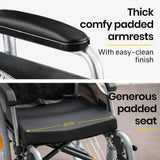 Darrahopens Health & Beauty EQUIPMED 24 Inch Portable Folding Wheelchair 24" Mobility Wheel Chair Alloy, Senior Elderly Aid