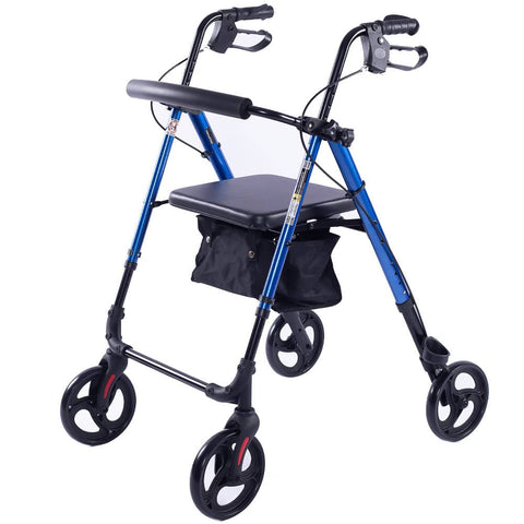 Darrahopens Health & Beauty EQUIPMED 4 Wheel Lightweight Rollator Walker, Aluminium Frame, Seat, Carry Bag, for Seniors, Blue
