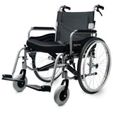 Darrahopens Health & Beauty EQUIPMED Extra-Wide Folding Wheelchair, Aluminium Frame, 150kg Capacity, 24 Inch Wheels, Park Brakes, Black