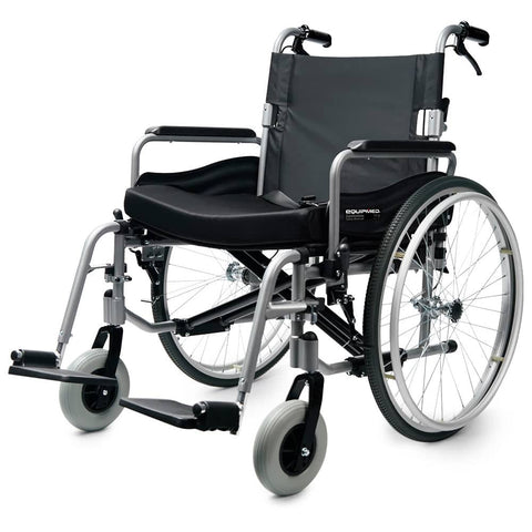 Darrahopens Health & Beauty EQUIPMED Extra-Wide Folding Wheelchair, Aluminium Frame, 150kg Capacity, 24 Inch Wheels, Park Brakes, Black