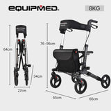Darrahopens Health & Beauty EQUIPMED Foldable Aluminium Walking Frame Rollator with Bag and Seat, Titanium Colour