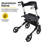 Darrahopens Health & Beauty EQUIPMED Foldable Aluminium Walking Frame Rollator with Bag and Seat, Titanium Colour