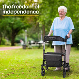 Darrahopens Health & Beauty EQUIPMED Foldable Aluminium Walking Frame Rollator with Bag and Seat, Titanium Colour