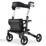Darrahopens Health & Beauty EQUIPMED Foldable Aluminium Walking Frame Rollator with Bag and Seat, Titanium Colour
