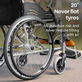 Darrahopens Health & Beauty EQUIPMED Folding Aluminium Wheelchair, 20" Wheels, Park Brakes, 100kg Capacity, Orange