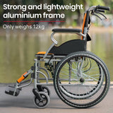 Darrahopens Health & Beauty EQUIPMED Folding Aluminium Wheelchair, 20" Wheels, Park Brakes, 100kg Capacity, Orange