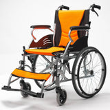 Darrahopens Health & Beauty EQUIPMED Folding Aluminium Wheelchair, 20" Wheels, Park Brakes, 100kg Capacity, Orange