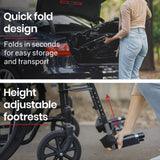 Darrahopens Health & Beauty EQUIPMED Portable Folding Wheelchair 24 Inch 136kg Capacity Wheel Chair Retractable Armrests, Black