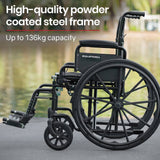Darrahopens Health & Beauty EQUIPMED Portable Folding Wheelchair 24 Inch 136kg Capacity Wheel Chair Retractable Armrests, Black