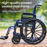 Darrahopens Health & Beauty EQUIPMED Portable Wheelchair 24 Inch Folding Lightweight Wheel Chair,136kg Capacity Mobility. Blue