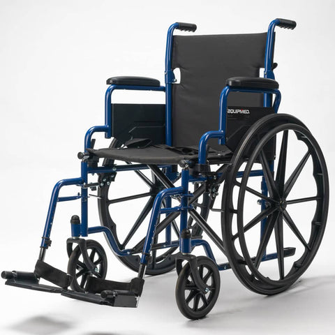 Darrahopens Health & Beauty EQUIPMED Portable Wheelchair 24 Inch Folding Lightweight Wheel Chair,136kg Capacity Mobility. Blue