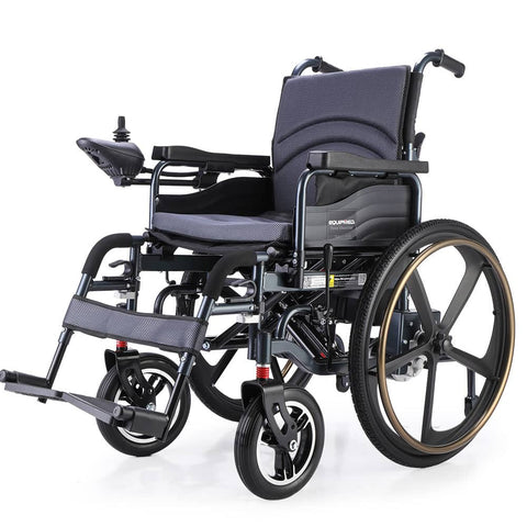 Darrahopens Health & Beauty EQUIPMED Power Electric Wheelchair, Folding, 12km Max Range, Lithium Battery, 24" Rear Wheels, Black